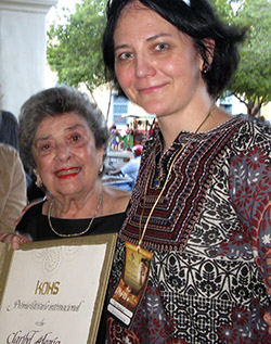 Claribel Alegria and Taja Kramberger at the KOMS awards.
