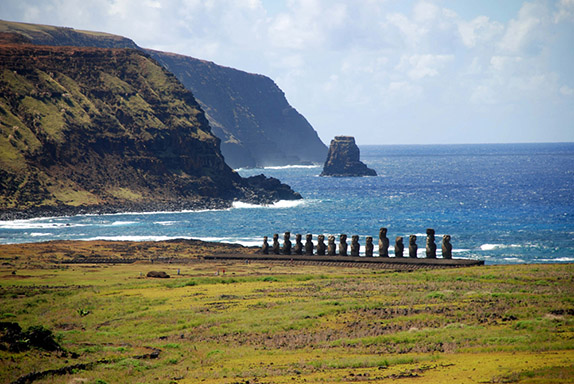 Rapa Nui, Ahu Tongariki seen from a distance 