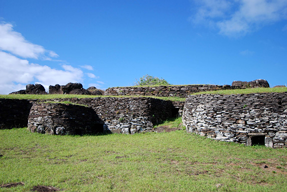 Berm houses built by the Birdman Cult at Orongo