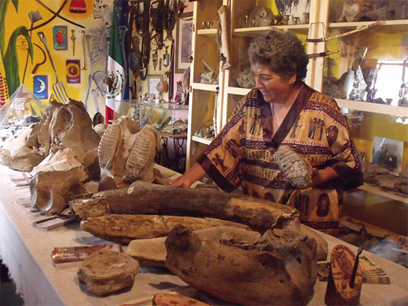 Elizabeth Dávila with collection of mammoth fossils.