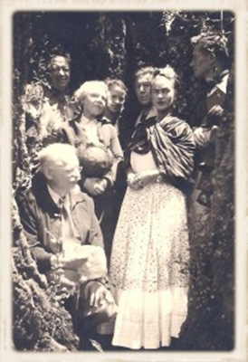 Van Heijenoort, far right, with (l to r) Trotsky; Diego Rivera; Natalya Trotsky; Reba Hansen; André Breton, surrealist writer and theoretician; Frida Kahlo. Coyoacán, Mexico.  ©Laure van Heijenoort, Used with permission.                      